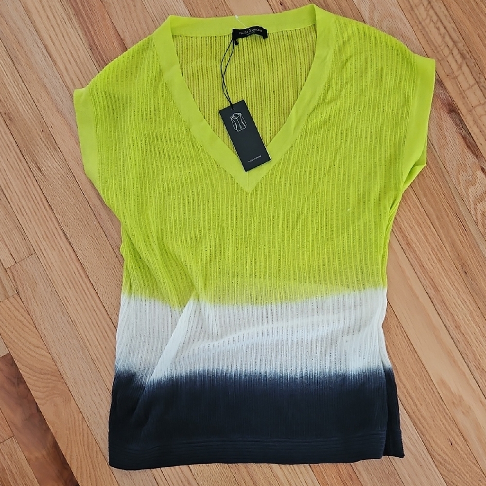 Piazza Sempione V-Neck Gradient Top - Lime, White, Black